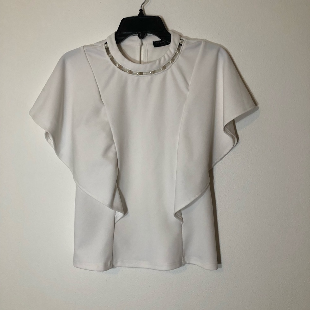 In Vogue Paris Ivory Flutter Sleeves Top, Small